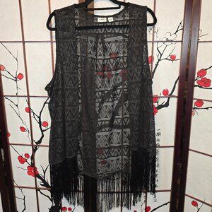 Cato Fringe see through geometric bathing suit cover sleevless jacket
